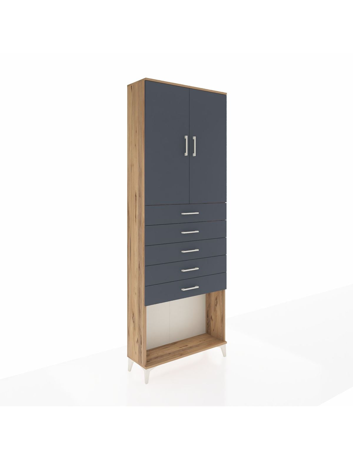 Arges Dolap 3 Raflı 5 Çekmeceli 2 Kapaklı 88x30x243 Çam-Antrasit