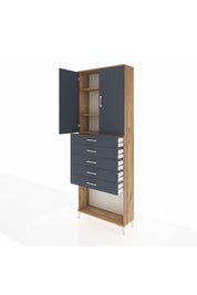 Arges Dolap 3 Raflı 5 Çekmeceli 2 Kapaklı 88x30x243 Çam-Antrasit