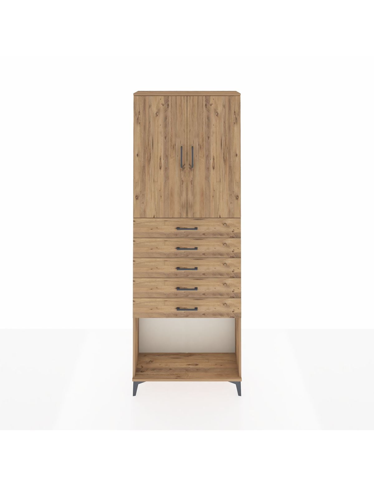 Arges Dolap 3 Raflı 5 Çekmeceli 2 Kapaklı 88x30x243 Çam-Çam