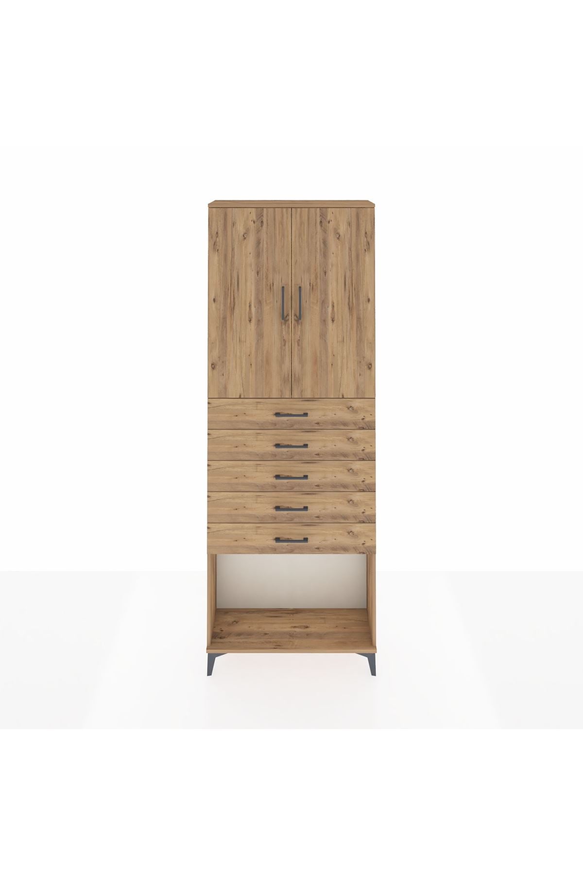 Arges Dolap 3 Raflı 5 Çekmeceli 2 Kapaklı 88x30x243 Çam-Çam