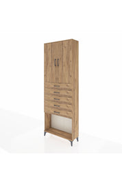 Arges Dolap 3 Raflı 5 Çekmeceli 2 Kapaklı 88x30x243 Çam-Çam