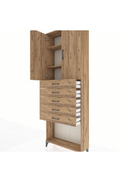 Arges Dolap 3 Raflı 5 Çekmeceli 2 Kapaklı 88x30x243 Çam-Çam