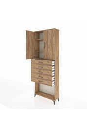 Arges Dolap 3 Raflı 5 Çekmeceli 2 Kapaklı 88x30x243 Çam-Çam