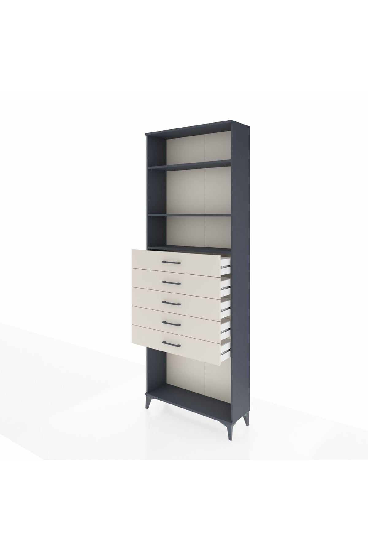 Arges Dolap 3 Raflı 5 Çekmeceli 88x30x243 Antrasit-Aytaşı