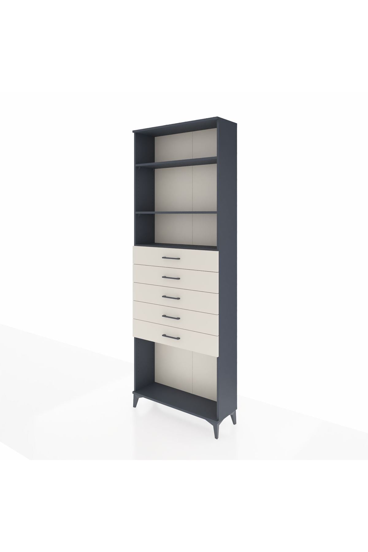 Arges Dolap 3 Raflı 5 Çekmeceli 88x30x243 Antrasit-Aytaşı