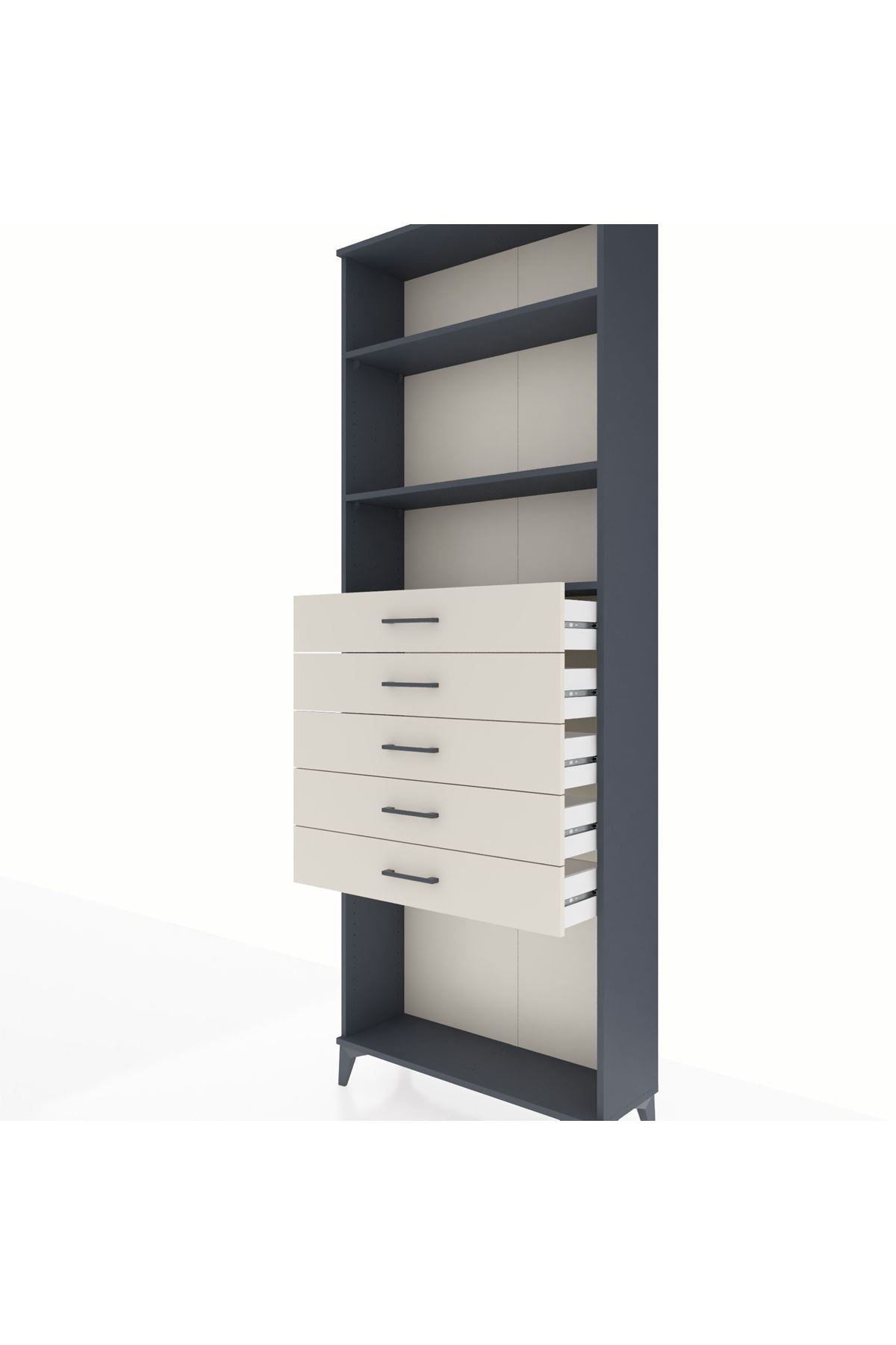 Arges Dolap 3 Raflı 5 Çekmeceli 88x30x243 Antrasit-Aytaşı