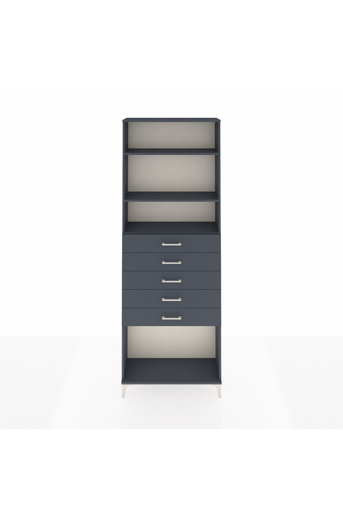 Arges Dolap 3 Raflı 5 Çekmeceli 88x30x243 Antrasit-Antrasit