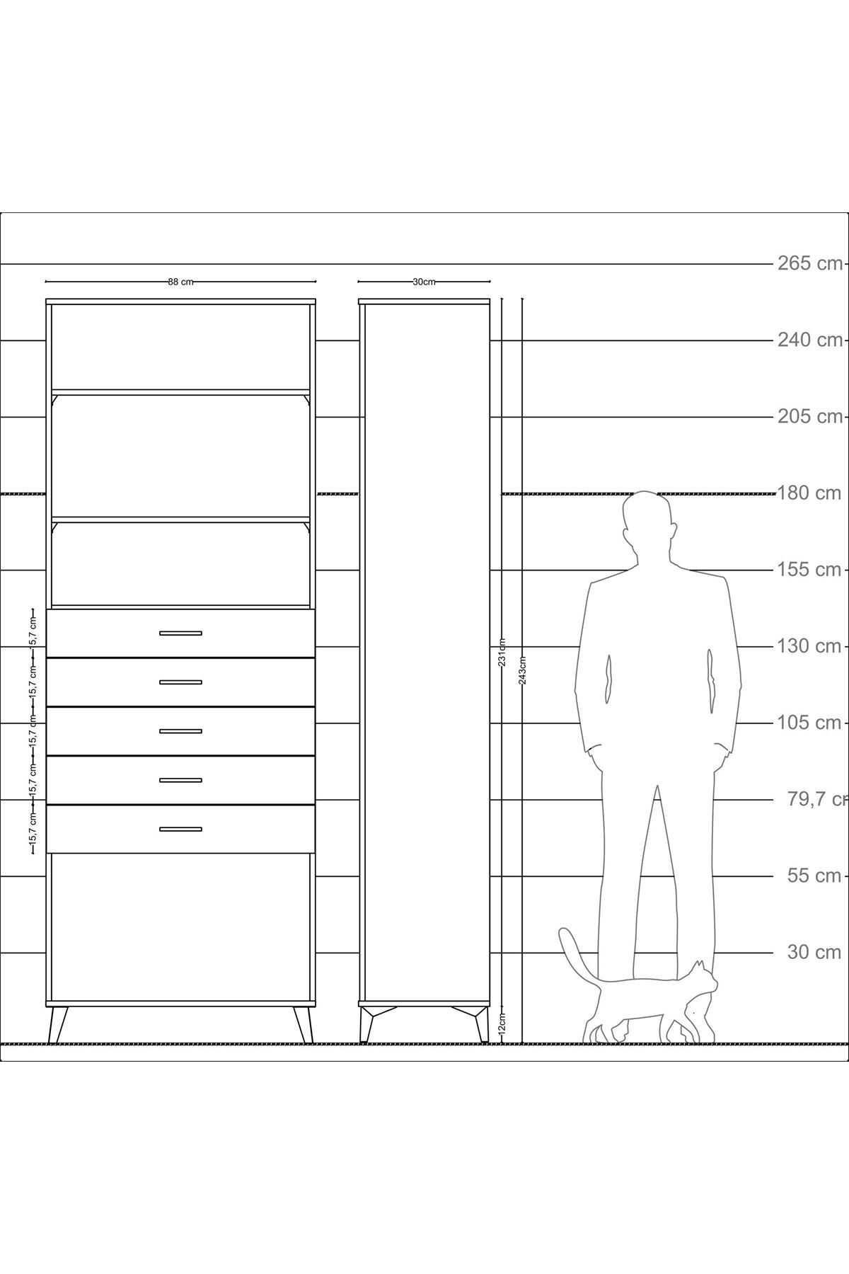 Arges Dolap 3 Raflı 5 Çekmeceli 88x30x243 Antrasit-Aytaşı