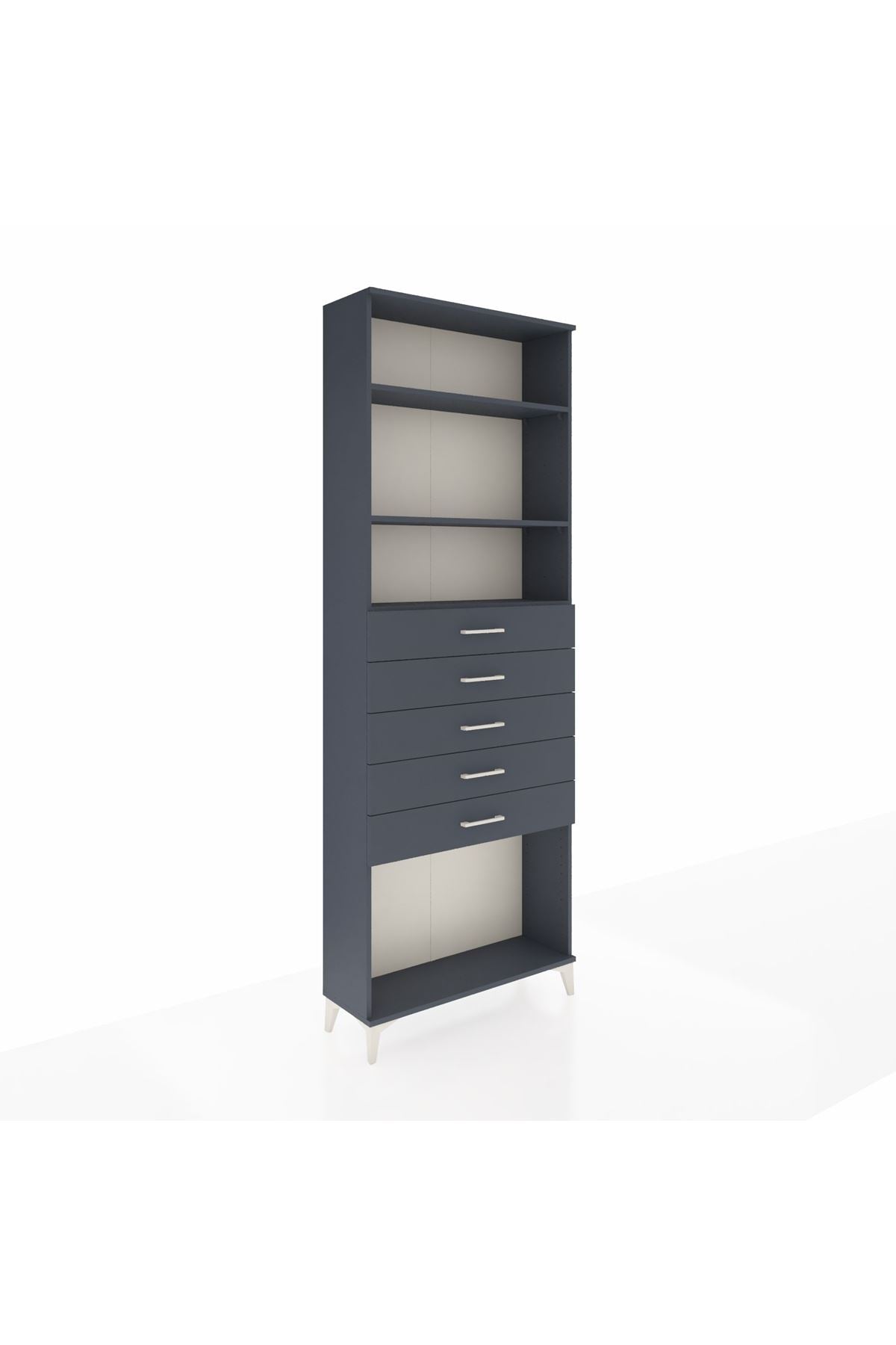 Arges Dolap 3 Raflı 5 Çekmeceli 88x30x243 Antrasit-Antrasit