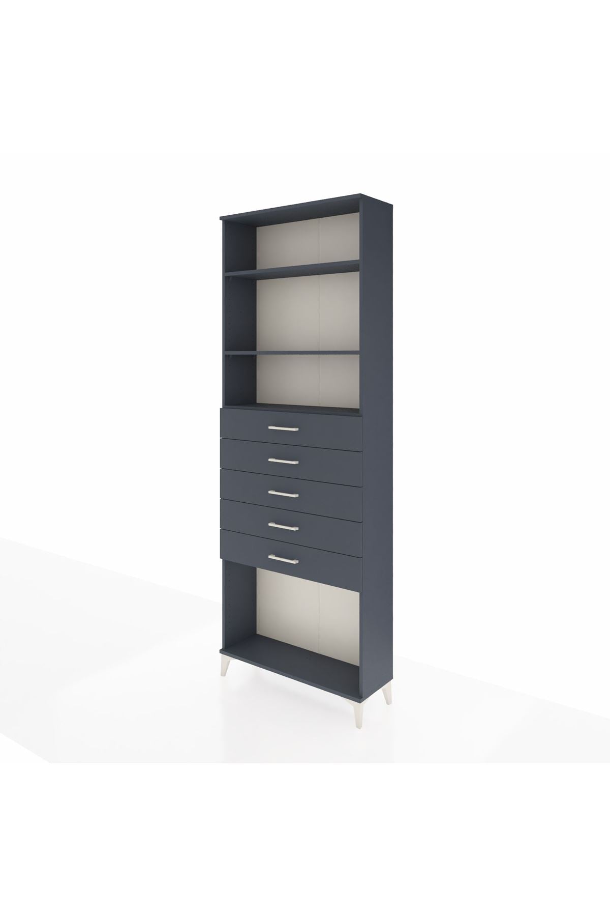 Arges Dolap 3 Raflı 5 Çekmeceli 88x30x243 Antrasit-Antrasit