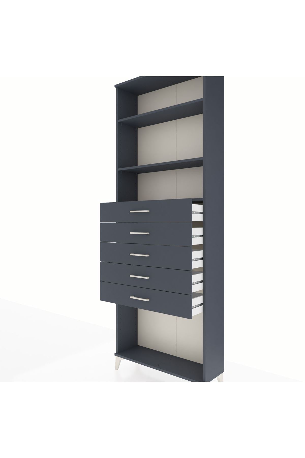 Arges Dolap 3 Raflı 5 Çekmeceli 88x30x243 Antrasit-Antrasit