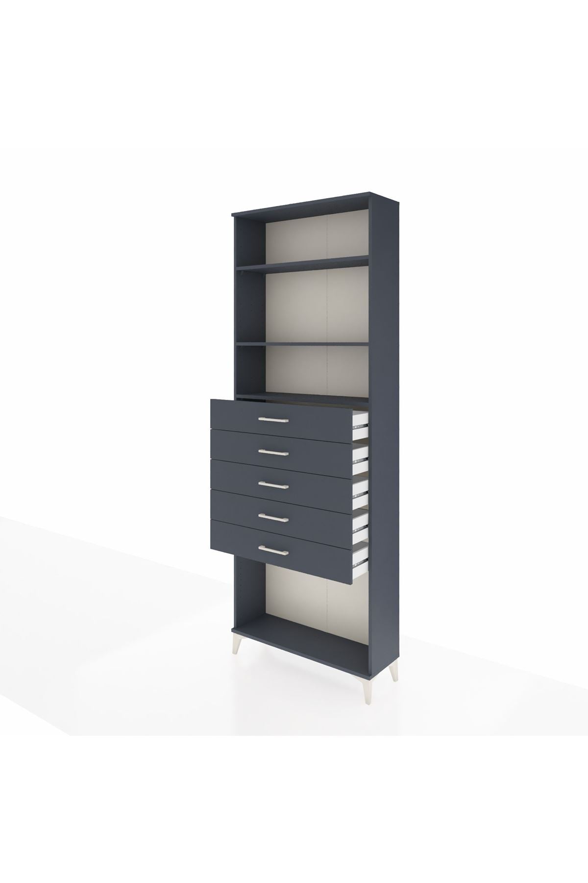 Arges Dolap 3 Raflı 5 Çekmeceli 88x30x243 Antrasit-Antrasit