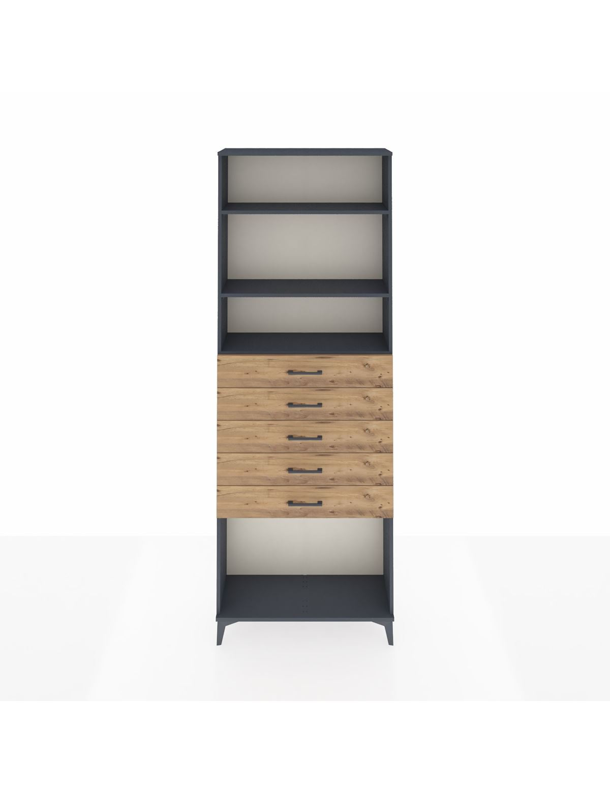 Arges Dolap 3 Raflı 5 Çekmeceli 88x30x243 Antrasit-Çam