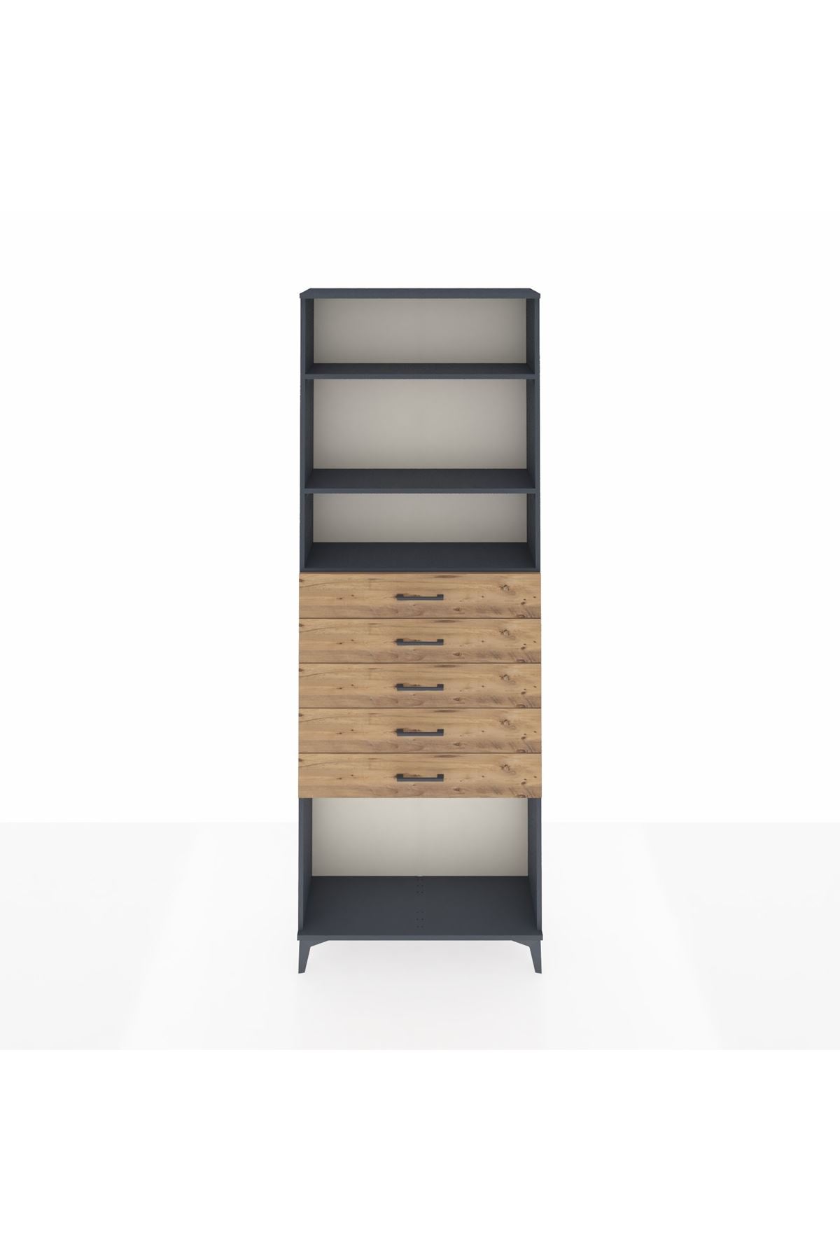 Arges Dolap 3 Raflı 5 Çekmeceli 88x30x243 Antrasit-Çam