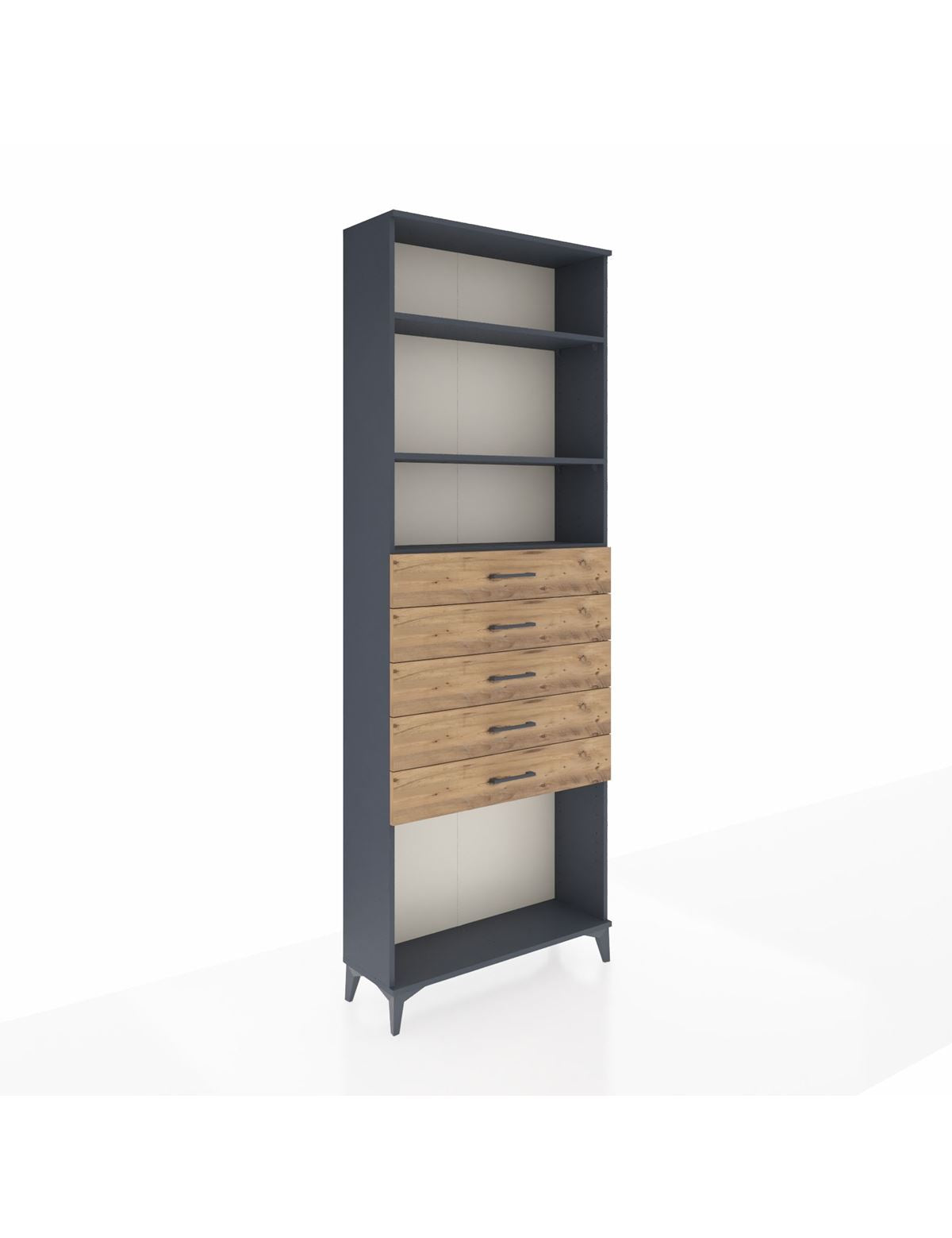 Arges Dolap 3 Raflı 5 Çekmeceli 88x30x243 Antrasit-Çam