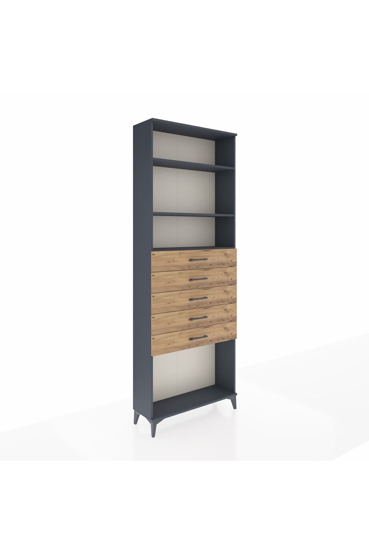 Arges Dolap 3 Raflı 5 Çekmeceli 88x30x243 Antrasit-Çam