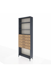 Arges Dolap 3 Raflı 5 Çekmeceli 88x30x243 Antrasit-Çam