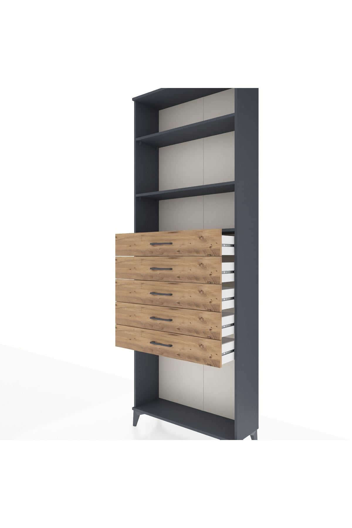 Arges Dolap 3 Raflı 5 Çekmeceli 88x30x243 Antrasit-Çam