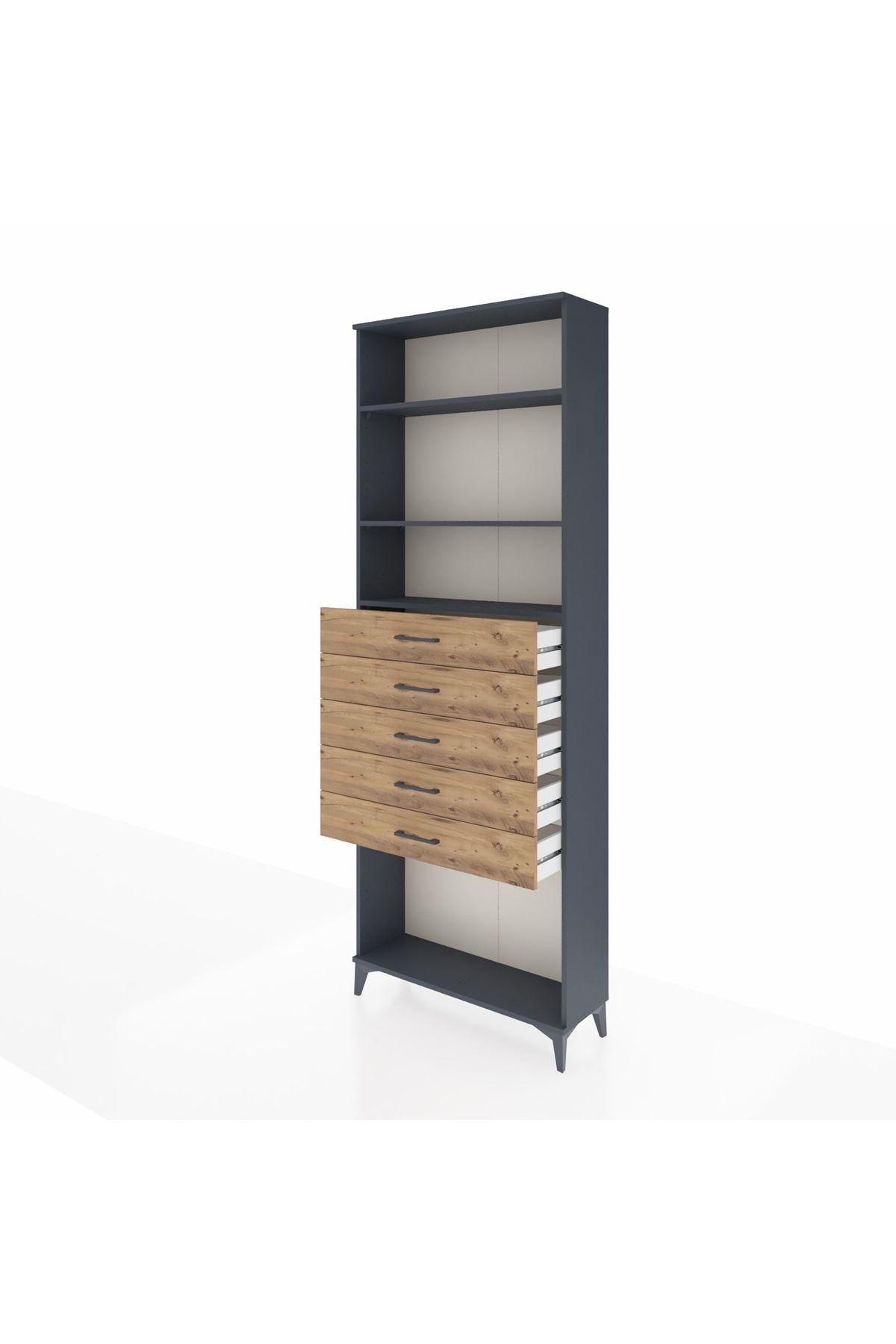 Arges Dolap 3 Raflı 5 Çekmeceli 88x30x243 Antrasit-Çam