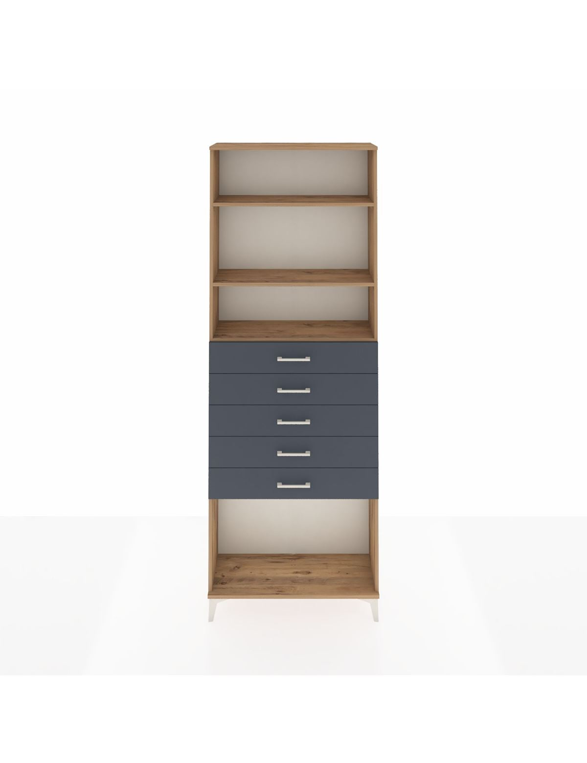 Arges Dolap 3 Raflı 5 Çekmeceli 88x30x243 Çam-Antrasit