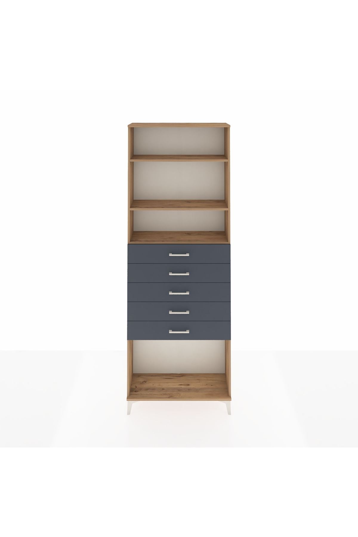 Arges Dolap 3 Raflı 5 Çekmeceli 88x30x243 Çam-Antrasit