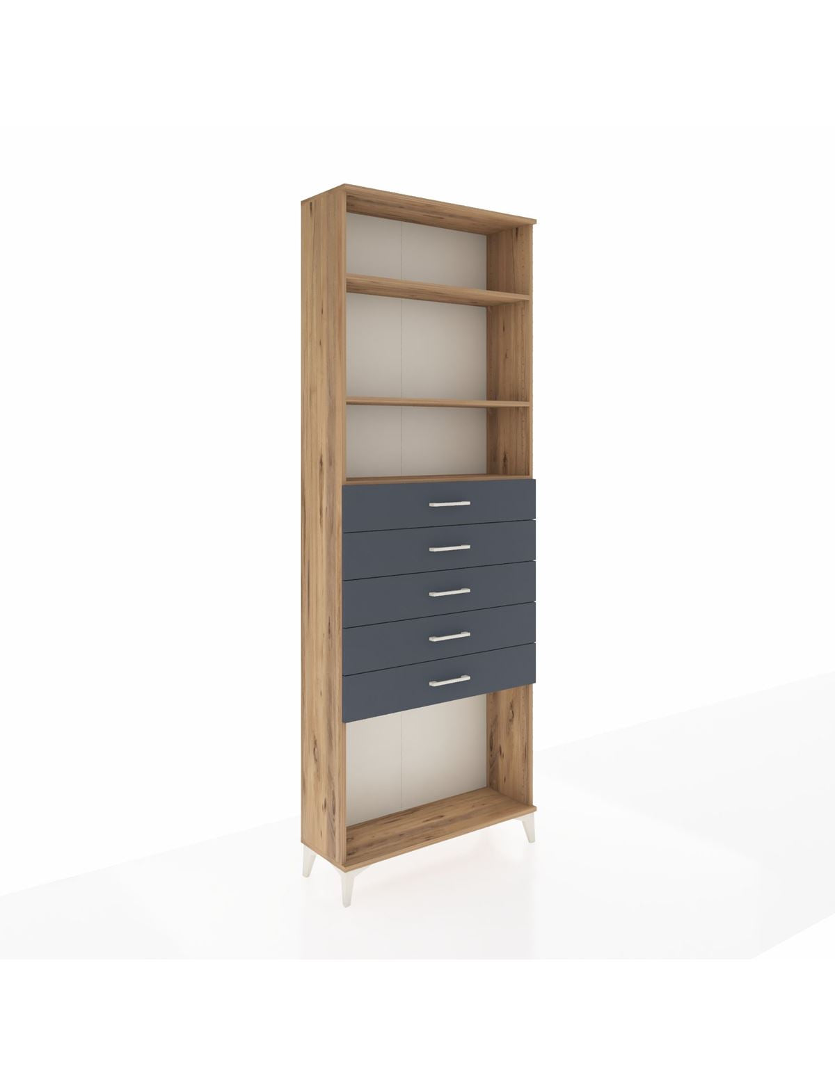 Arges Dolap 3 Raflı 5 Çekmeceli 88x30x243 Çam-Antrasit