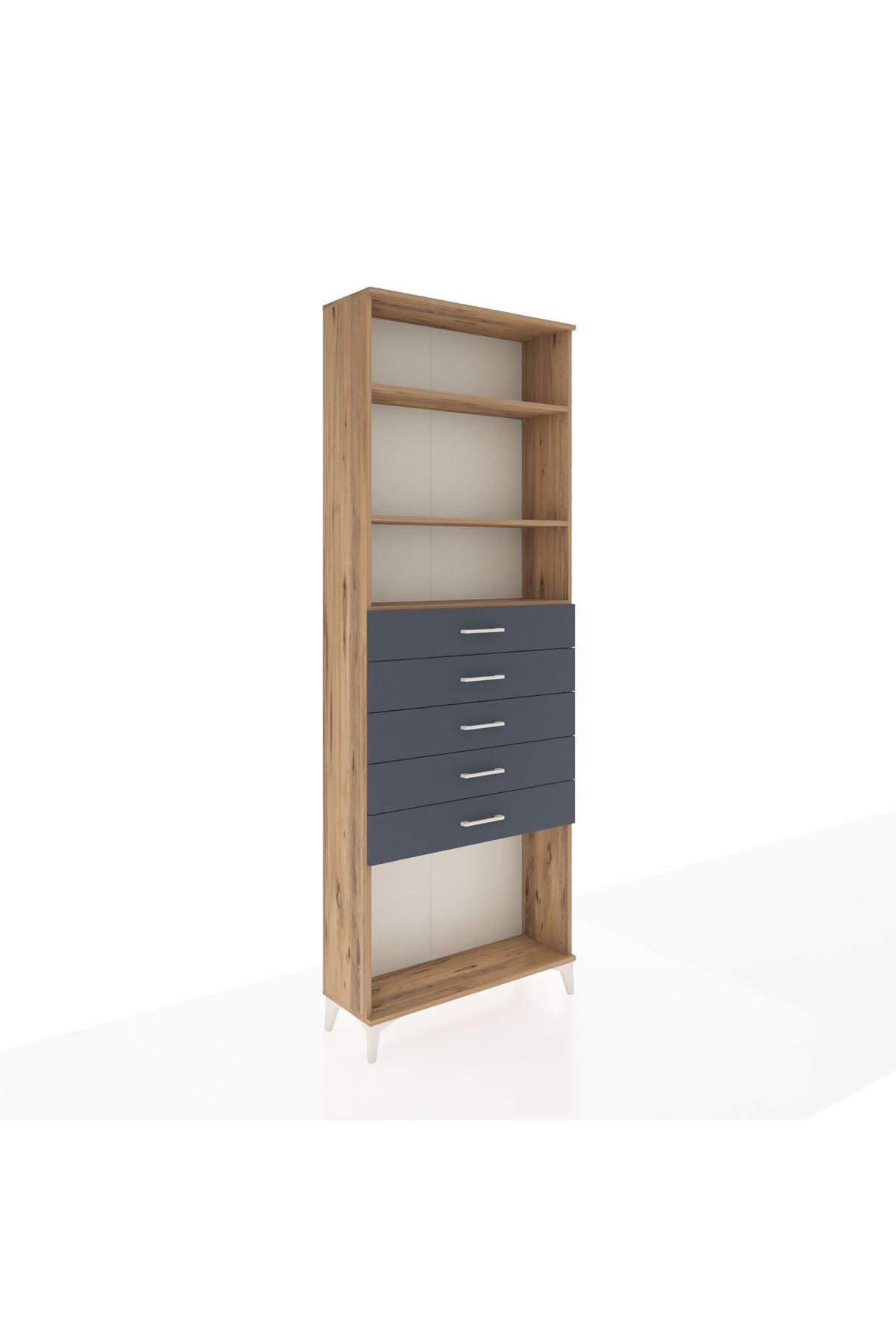 Arges Dolap 3 Raflı 5 Çekmeceli 88x30x243 Çam-Antrasit