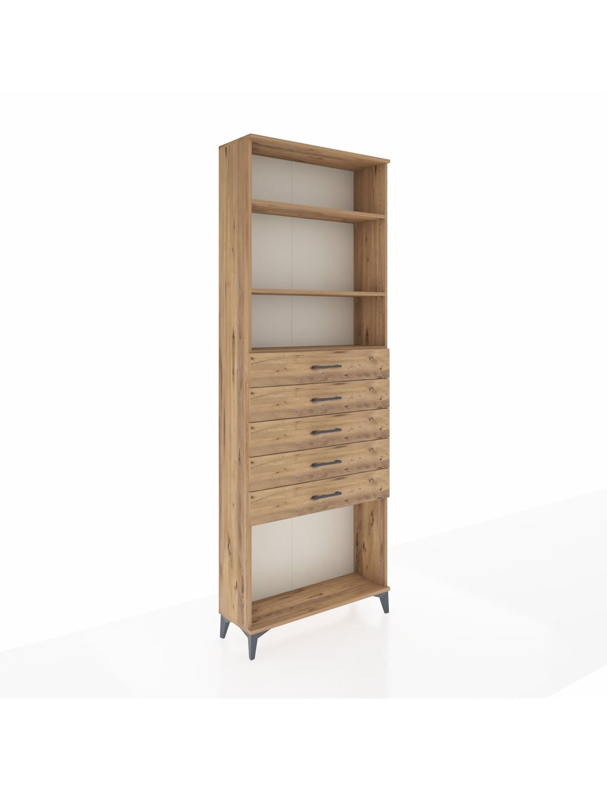 Arges Dolap 3 Raflı 5 Çekmeceli 88x30x243 Çam-Çam