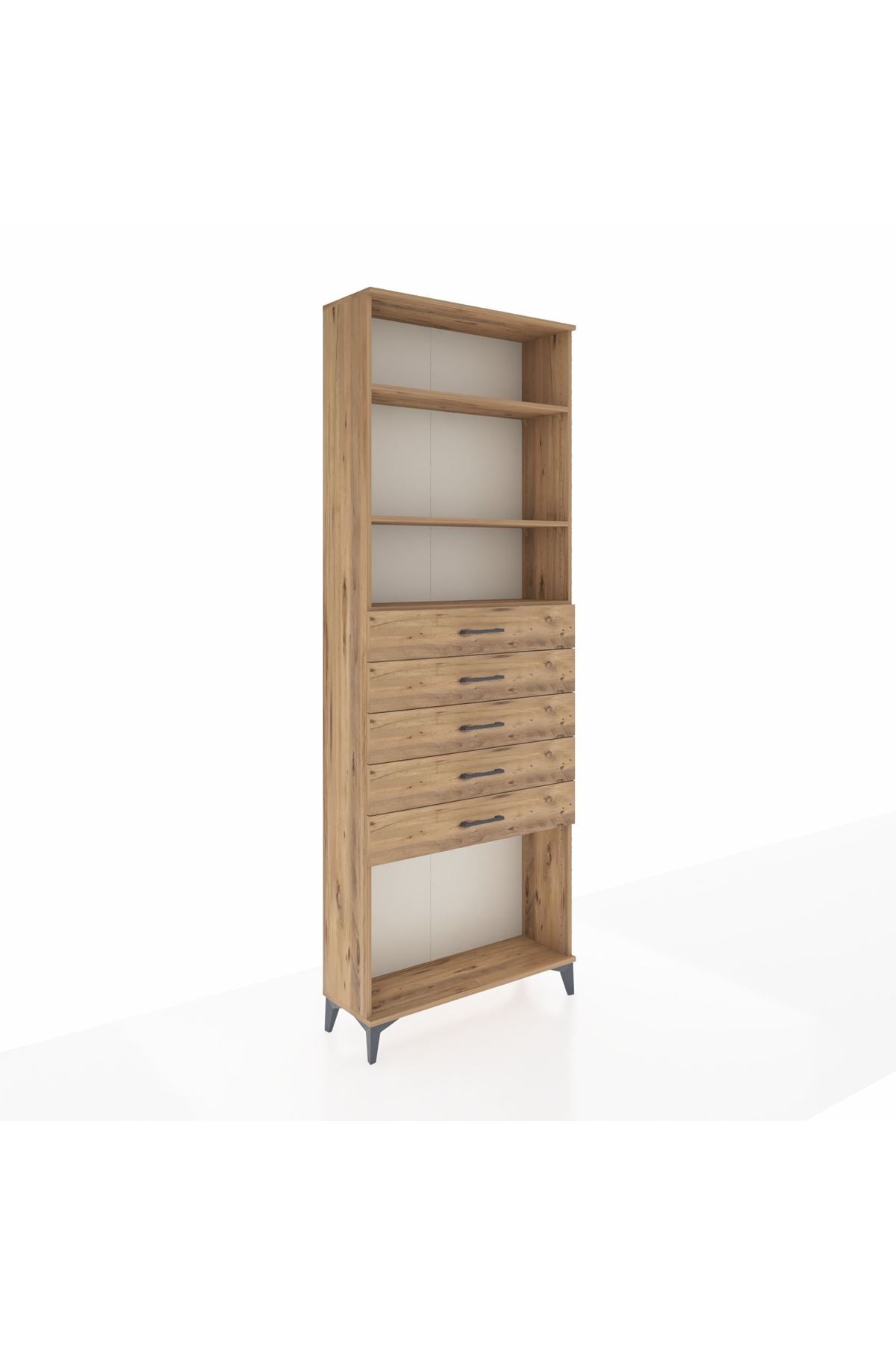 Arges Dolap 3 Raflı 5 Çekmeceli 88x30x243 Çam-Çam