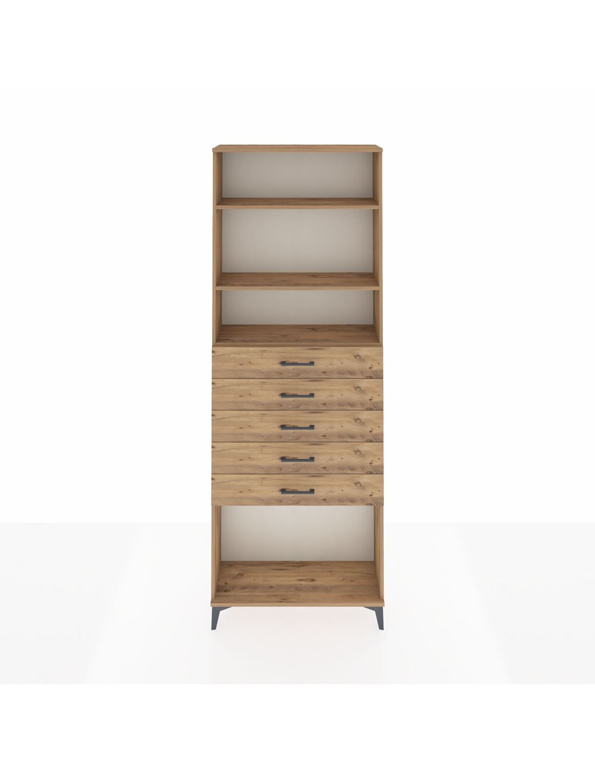 Arges Dolap 3 Raflı 5 Çekmeceli 88x30x243 Çam-Çam