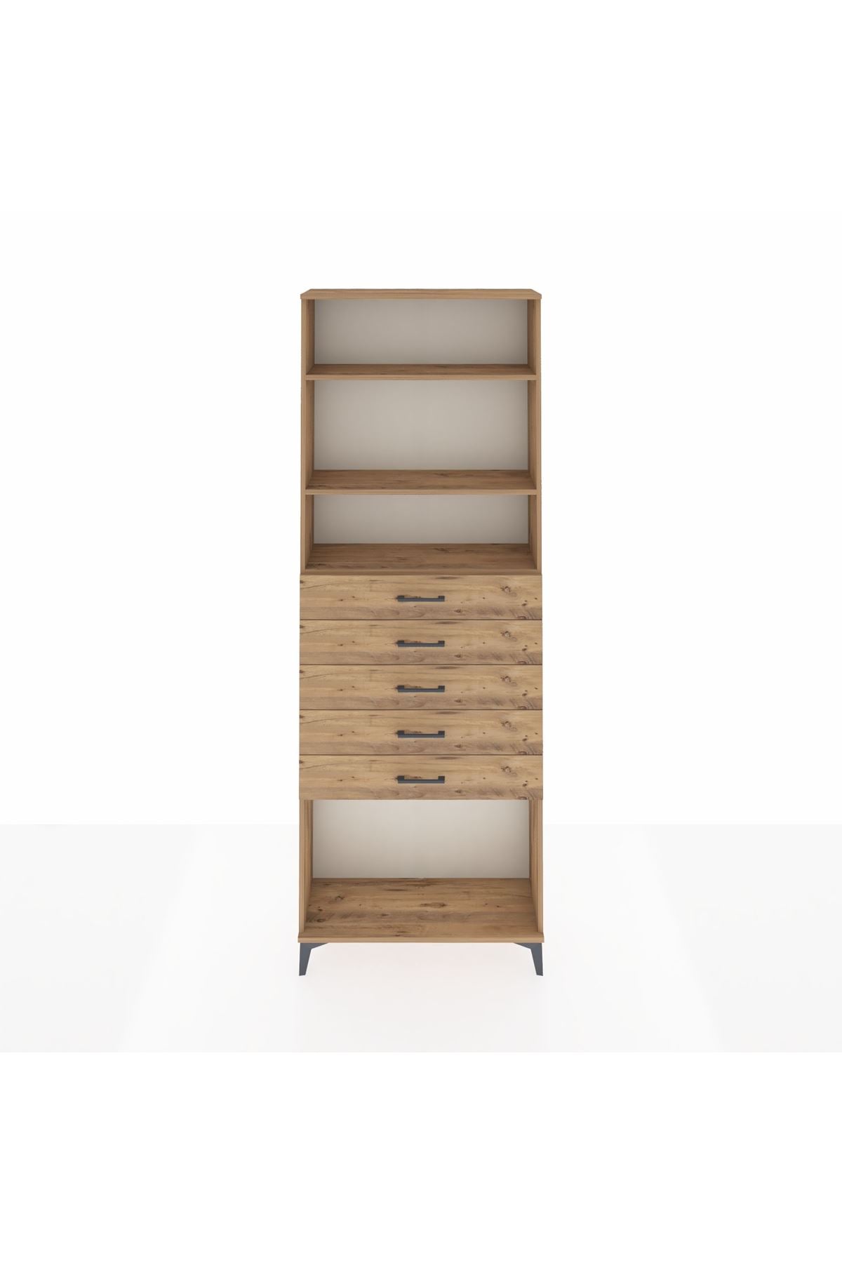 Arges Dolap 3 Raflı 5 Çekmeceli 88x30x243 Çam-Çam