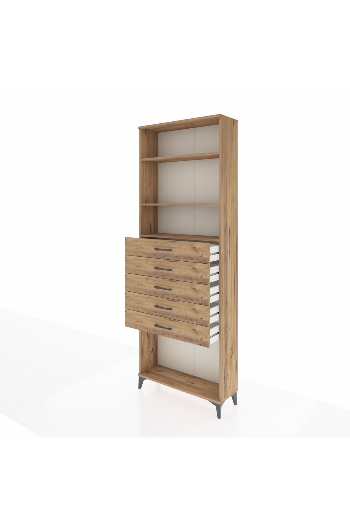 Arges Dolap 3 Raflı 5 Çekmeceli 88x30x243 Çam-Çam