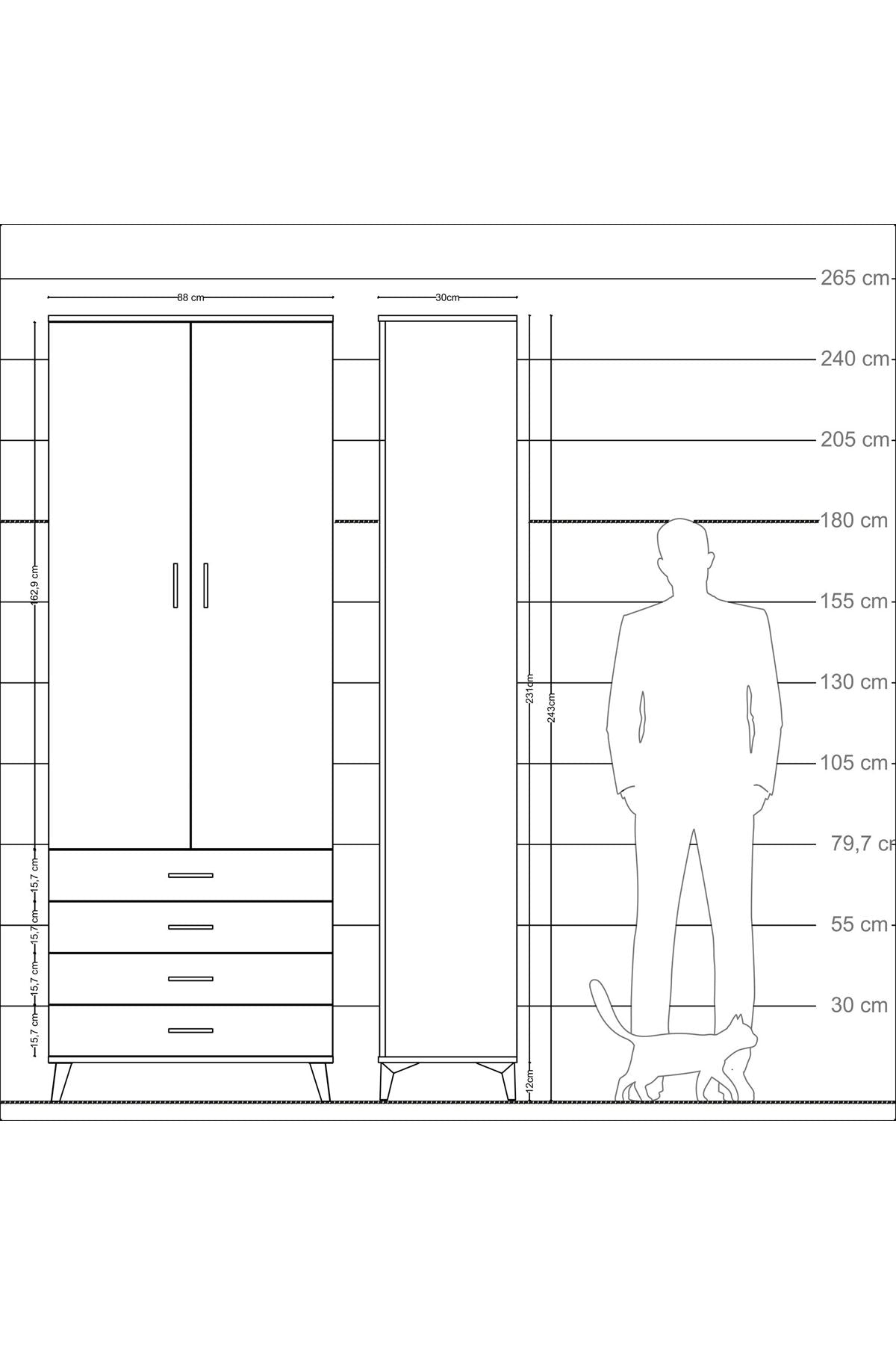 Arges Dolap 5 Raflı 4 Çekmeceli 2 Kapaklı 88x30x243 Aytaşı-Aytaşı