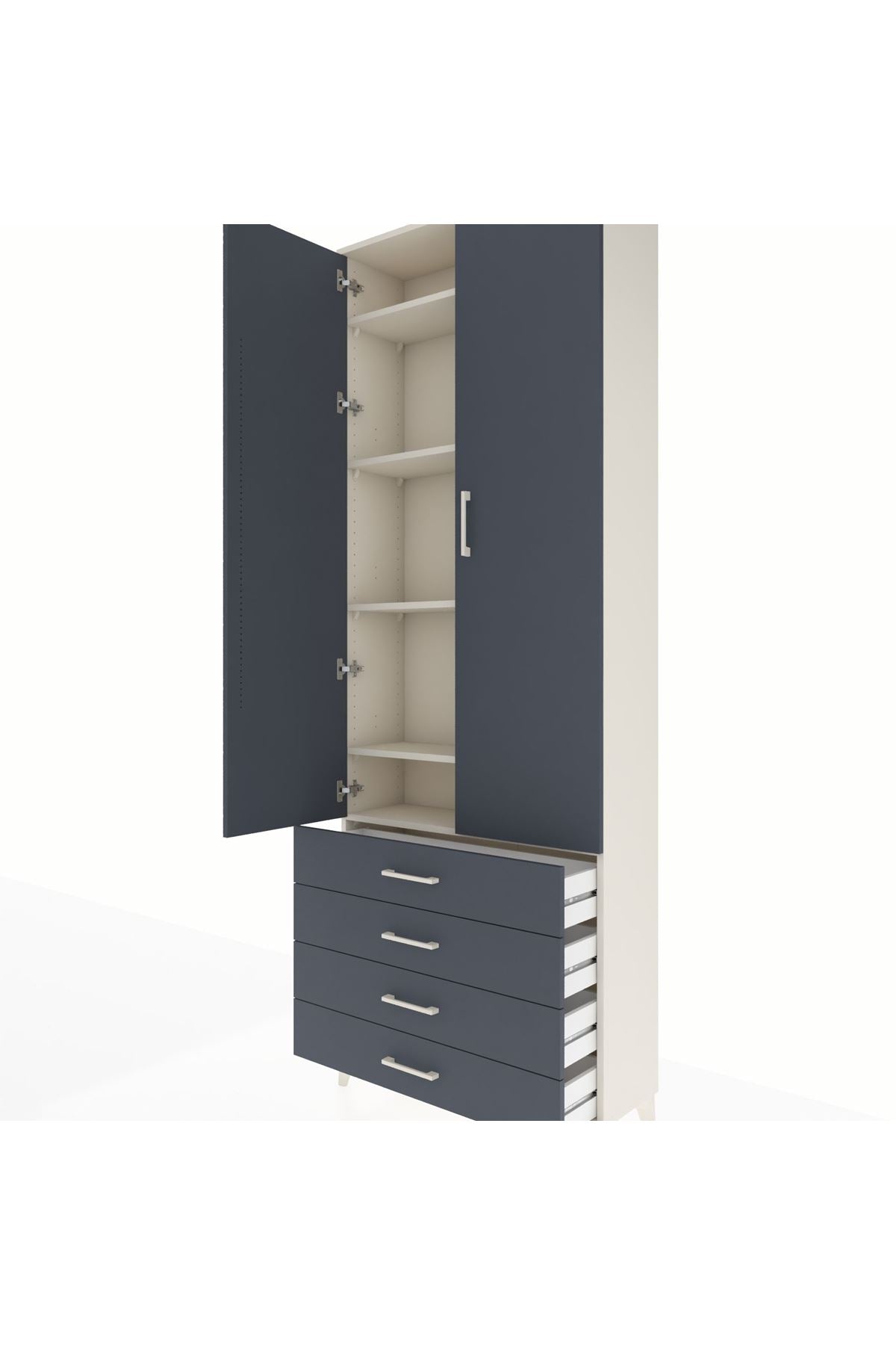 Arges Dolap 5 Raflı 4 Çekmeceli 2 Kapaklı 88x30x243 Aytaşı-Antrasit