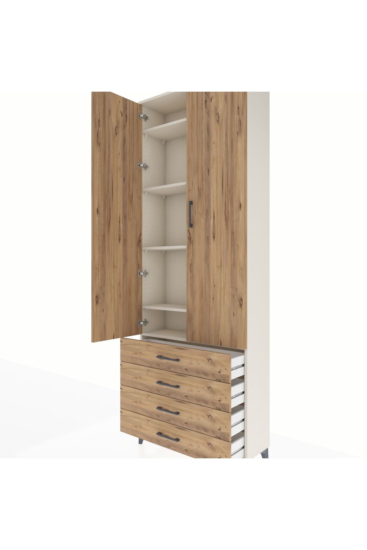 Arges Dolap 5 Raflı 4 Çekmeceli 2 Kapaklı 88x30x243 Aytaşı-Çam