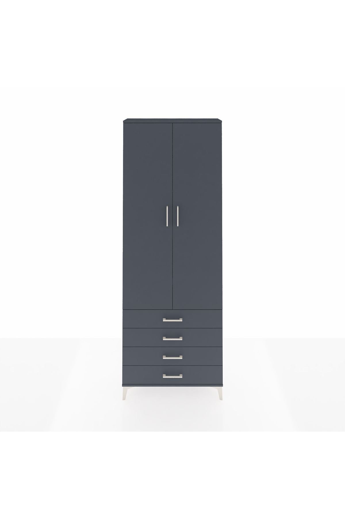 Arges Dolap 5 Raflı 4 Çekmeceli 2 Kapaklı 88x30x243 Antrasit-Antrasit