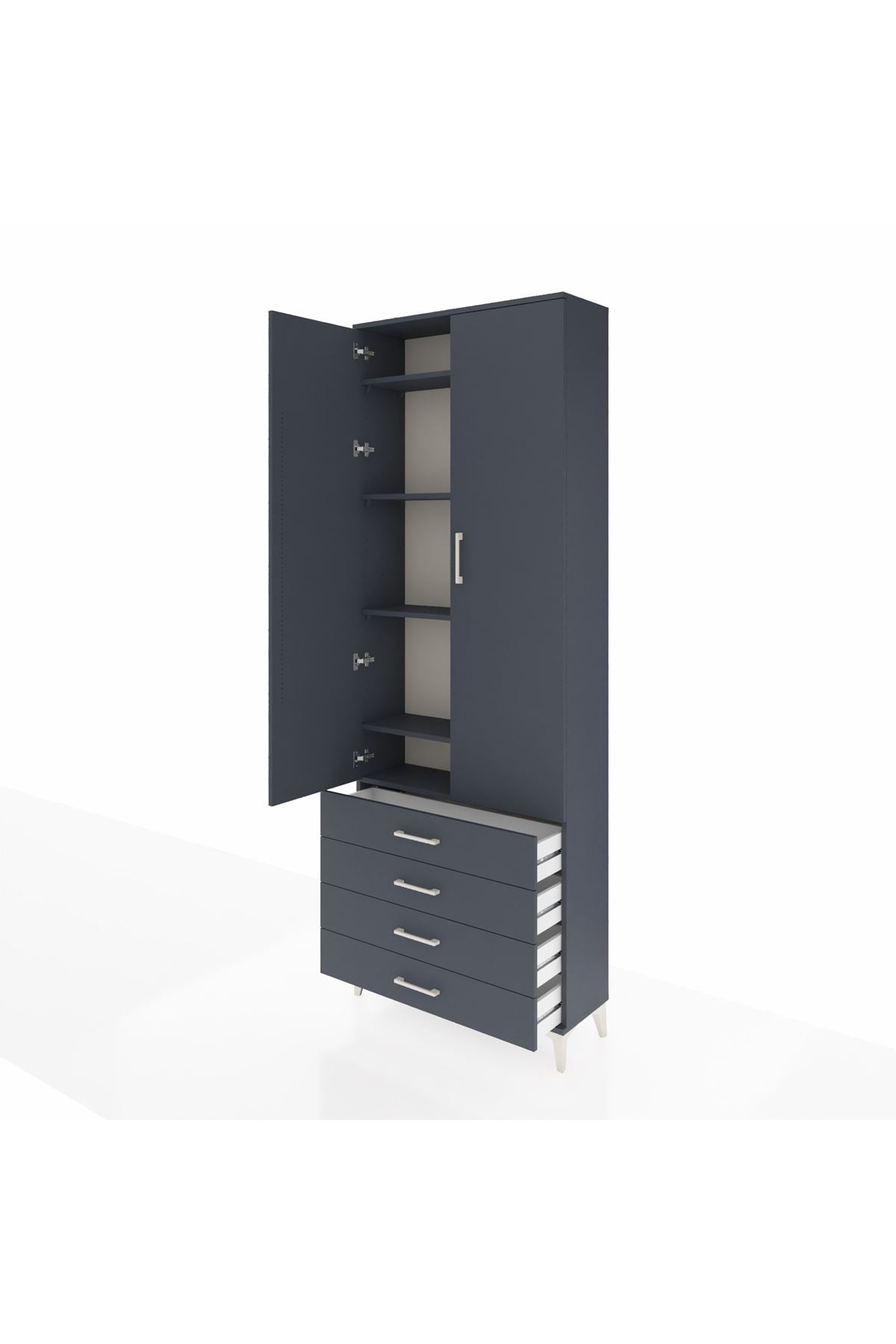 Arges Dolap 5 Raflı 4 Çekmeceli 2 Kapaklı 88x30x243 Antrasit-Antrasit