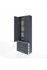 Arges Dolap 5 Raflı 4 Çekmeceli 2 Kapaklı 88x30x243 Antrasit-Antrasit