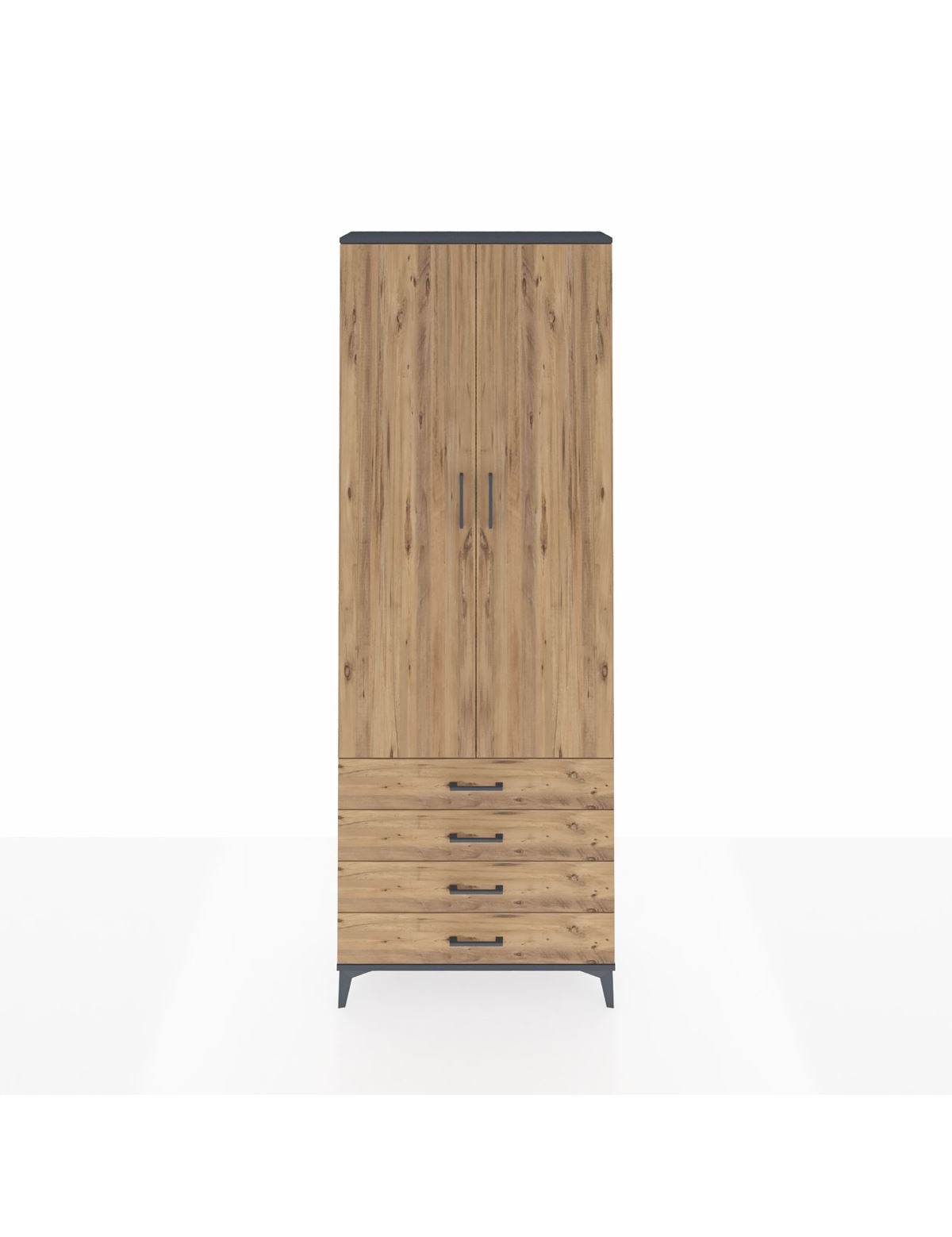 Arges Dolap 5 Raflı 4 Çekmeceli 2 Kapaklı 88x30x243 Antrasit-Çam