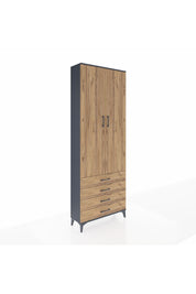 Arges Dolap 5 Raflı 4 Çekmeceli 2 Kapaklı 88x30x243 Antrasit-Çam