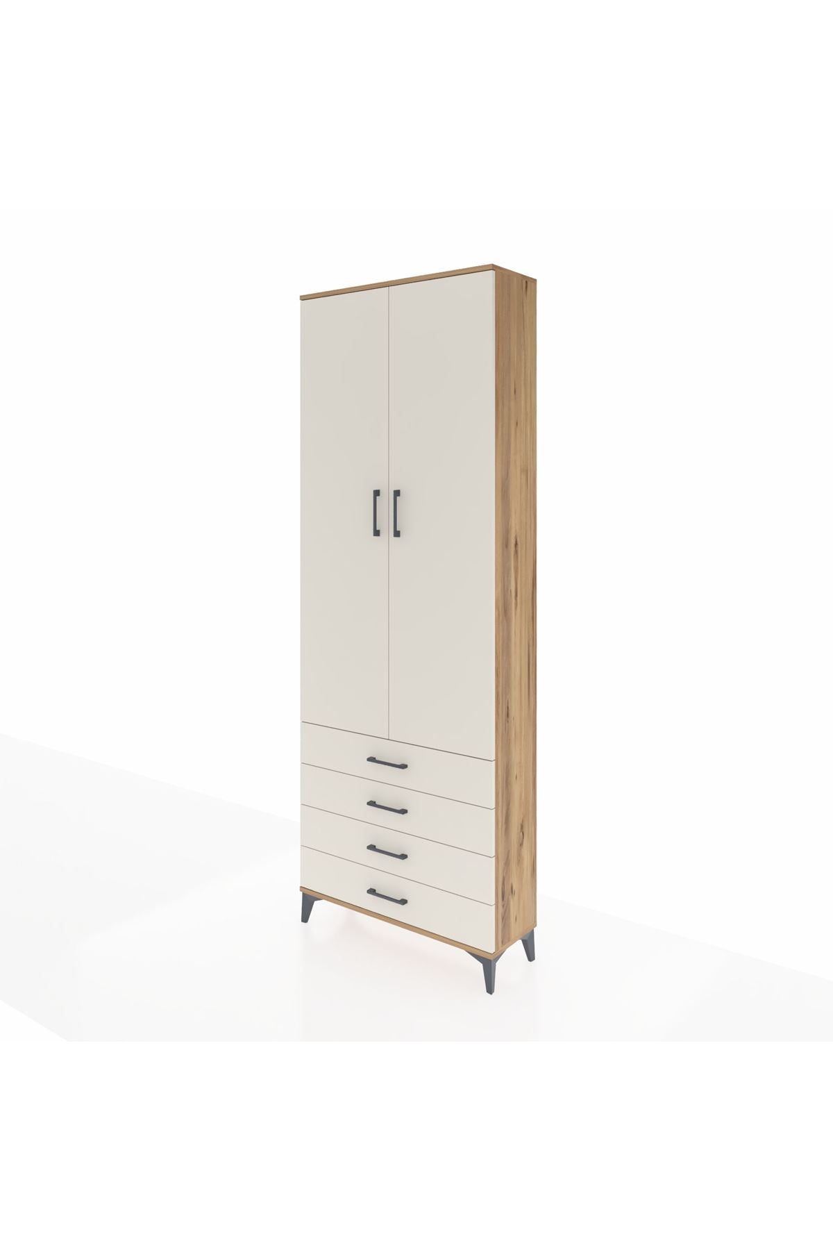 Arges Dolap 5 Raflı 4 Çekmeceli 2 Kapaklı 88x30x243 Çam-Aytaşı