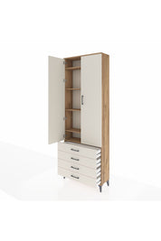 Arges Dolap 5 Raflı 4 Çekmeceli 2 Kapaklı 88x30x243 Çam-Aytaşı