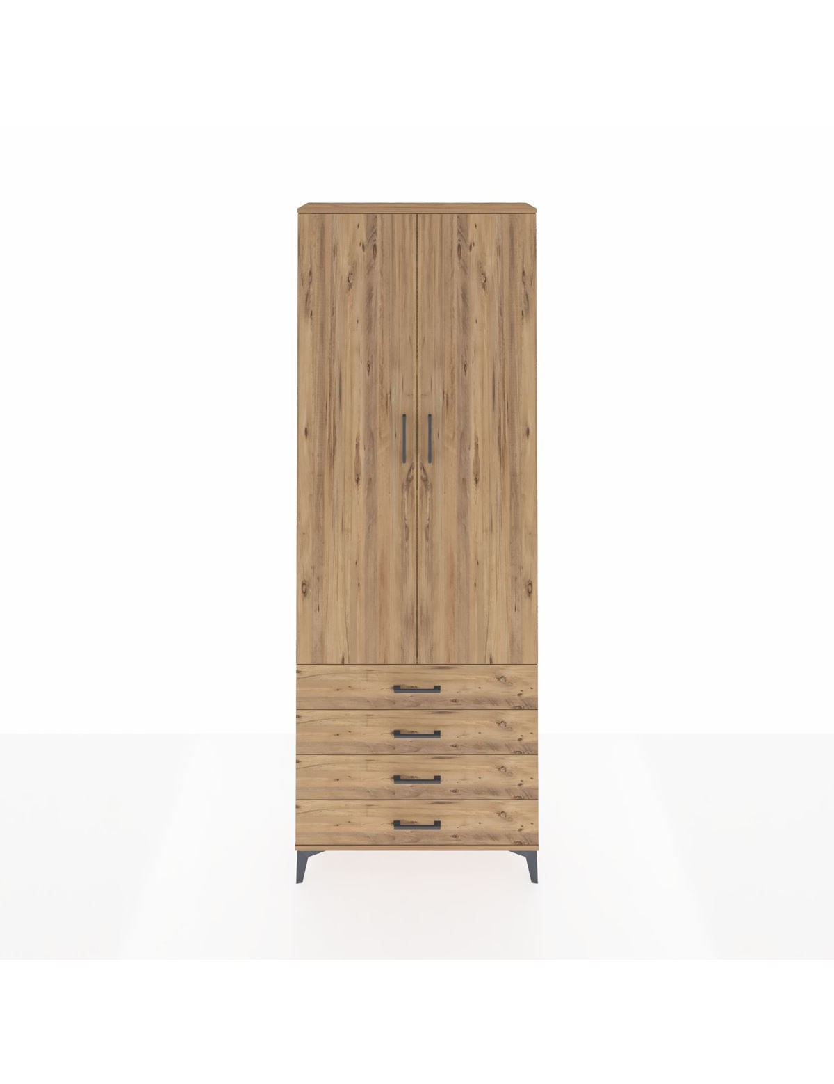 Arges Dolap 5 Raflı 4 Çekmeceli 2 Kapaklı 88x30x243 Çam-Çam