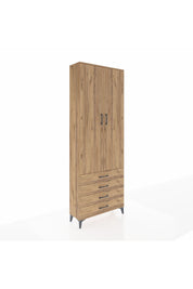 Arges Dolap 5 Raflı 4 Çekmeceli 2 Kapaklı 88x30x243 Çam-Çam