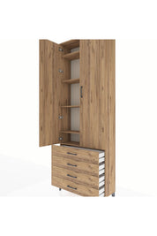 Arges Dolap 5 Raflı 4 Çekmeceli 2 Kapaklı 88x30x243 Çam-Çam