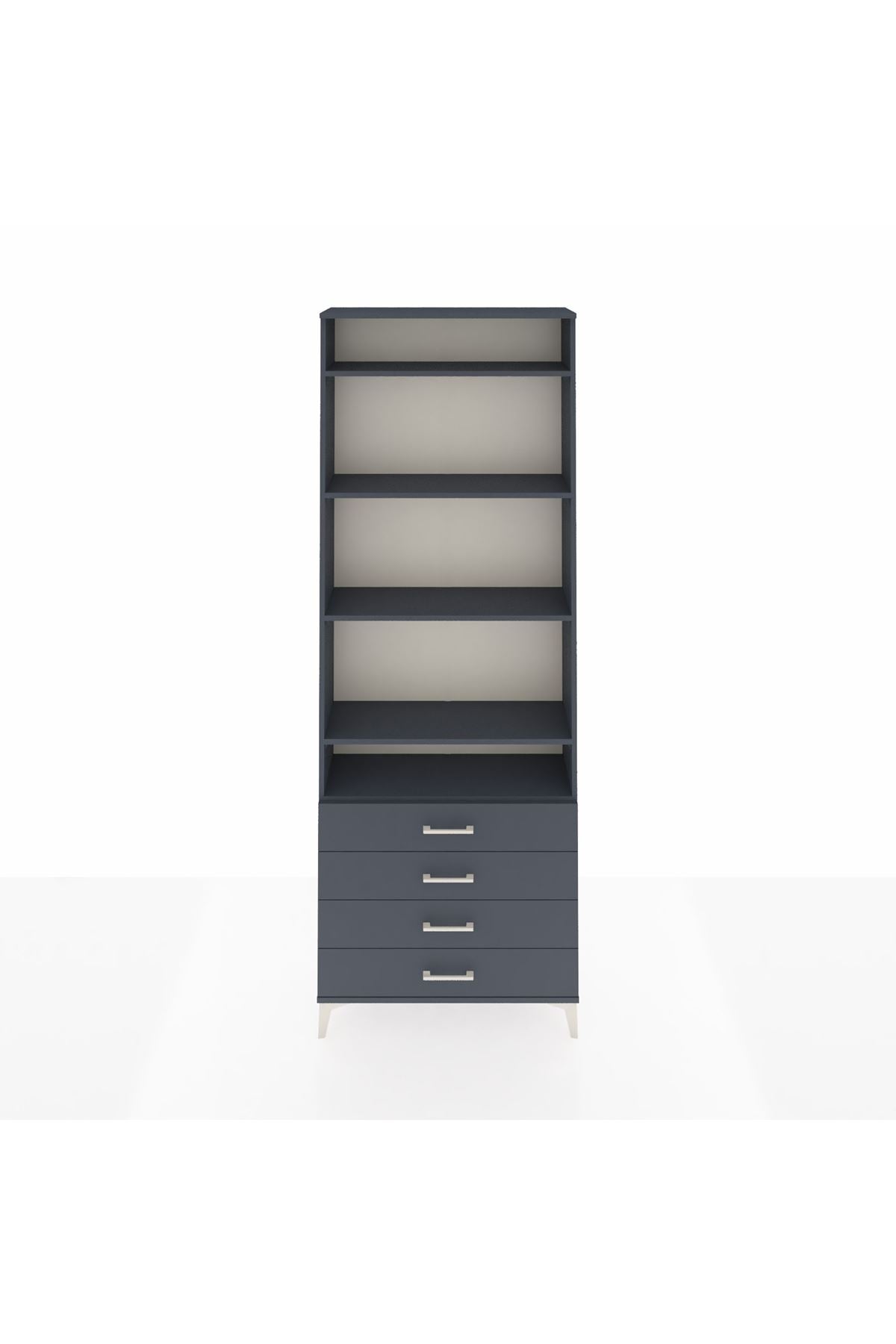 Arges Dolap 5 Raflı 4 Çekmeceli 88x30x243 Antrasit-Antrasit