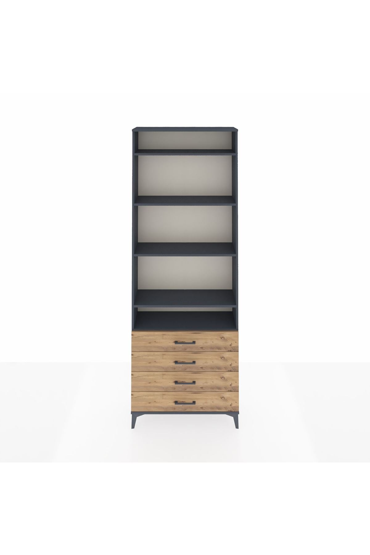 Arges Dolap 5 Raflı 4 Çekmeceli 88x30x243 Antrasit-Çam