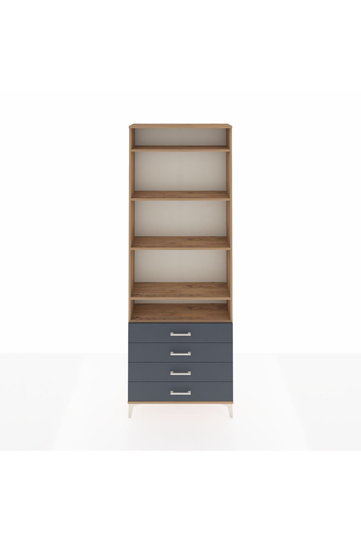 Arges Dolap 5 Raflı 4 Çekmeceli 88x30x243 Çam-Antrasit
