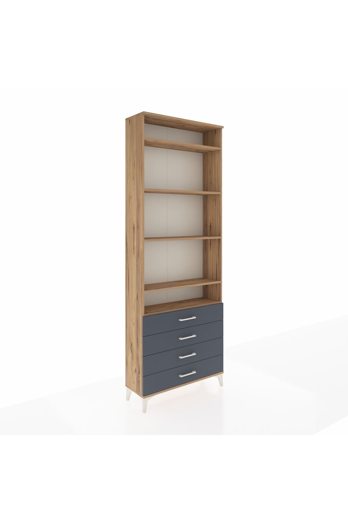 Arges Dolap 5 Raflı 4 Çekmeceli 88x30x243 Çam-Antrasit