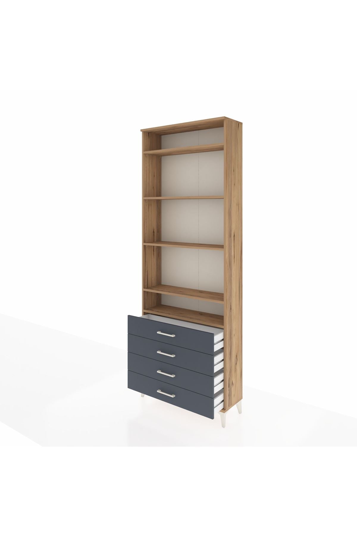 Arges Dolap 5 Raflı 4 Çekmeceli 88x30x243 Çam-Antrasit